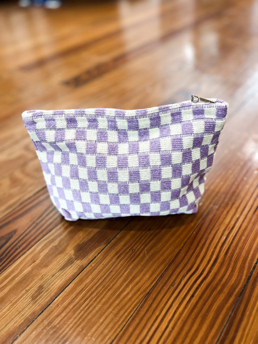 Checkered Cosmetic Bag- Purple