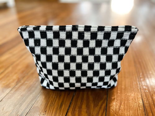 Checkered Cosmetic Bag- Black