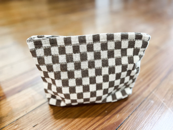 Checkered Cosmetic Bag- Khaki