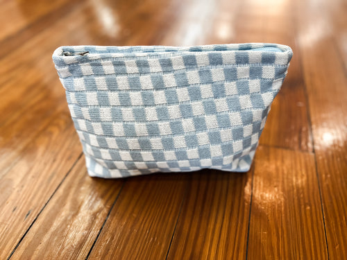 Checkered Cosmetic Bag- Blue