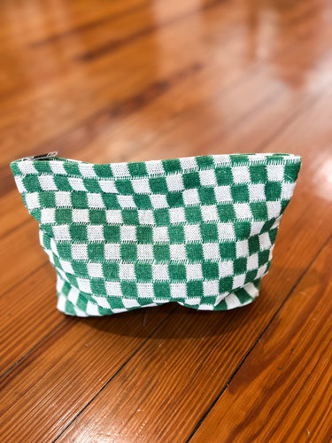 Checkered Cosmetic Bag- Green