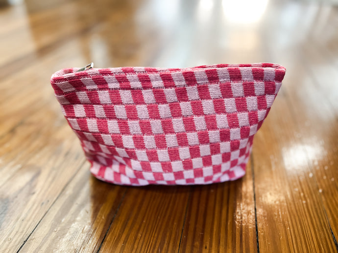 Checkered Cosmetic Bag- Pink