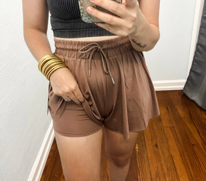 Two In One Drawstring Skort- Taupe